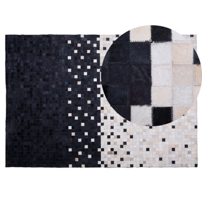 Image of Beliani Rug Erfelek Black 140 X 200 Cm Leather