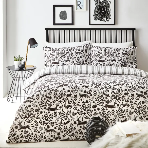 Image of furn. Skandi Woodland Duvet Cover and Pillowcase Set Black