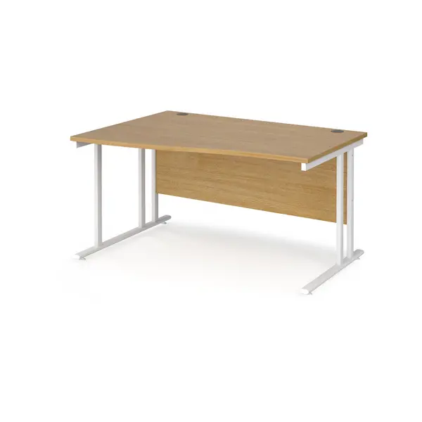 image of Maestro 25 Wave Desk White Frame and Oak Table Top - Left Hand - 1400mm