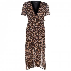 image of Bardot Leopard Wrap Dress - BOLD LEOPARD