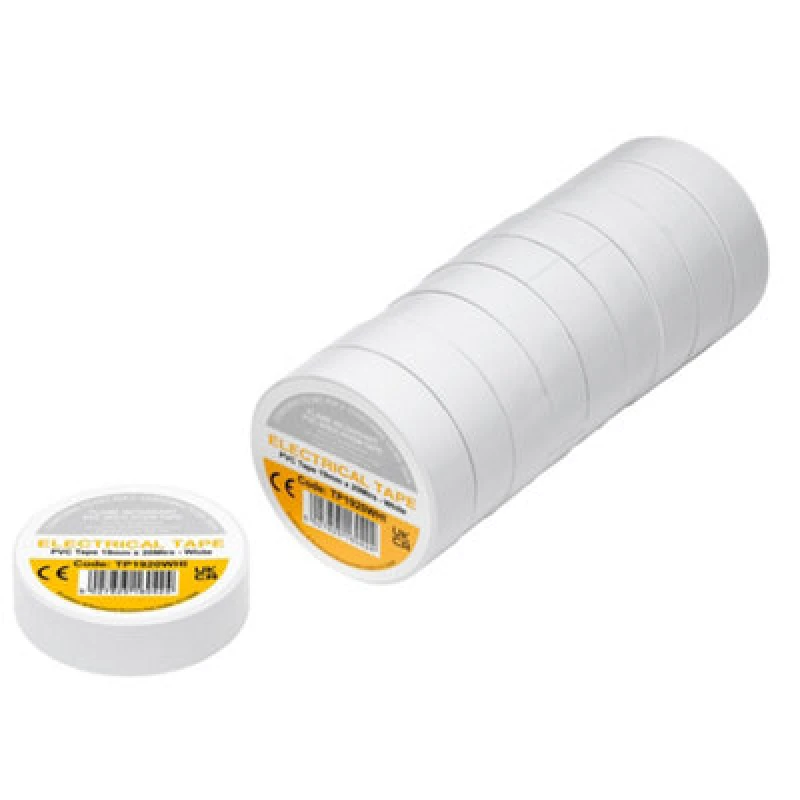 Image of Draper PVC Electrical Insulation Tape Pack of 10 White 19mm 20m TP1920WHI