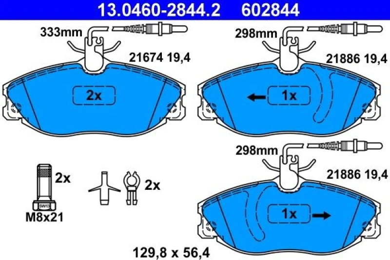 Image of ATE 13.0460-2844.2 Brake pad set incl. wear warning contact, with accessories, with brake caliper screws Brake Pad Set,disc brake (402)