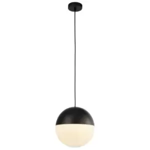 Image of Searchlight Endor 1 Light Pendant, Black Finish With Opal Glass. Dia 250mm