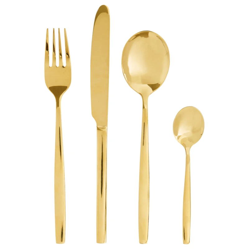 Image of Premier Housewares 16 Piece Stainless Steel Cutlery Set, Avie Colored Cutlery Set, Luxury Cutlery Set, Modern 16 Piece Cutlery Set Gold