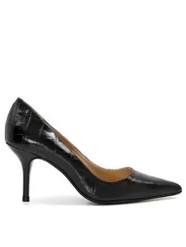 Image of Dune London Dune Bold Leather Croc-Effect Court Shoes - Black, Size 4, Women