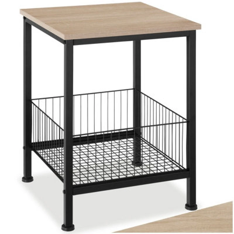 Image of Tectake Bedside Table Grimsby - Industrial Style, With Mesh Basket, 40 X 40 X 55.5cm - Industrial Wood Light, Oak Sonoma