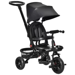 image of Homcom 4 In 1 Baby Tricycle W/ Push Handle Brake Clutch Footrest Handrail Belt Black