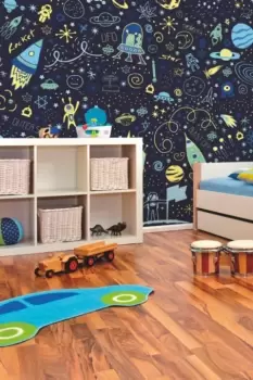 Image of Space Doodle Text Navy Blue Matt Smooth Paste the Wall Mural 300cm wide x 240cm high
