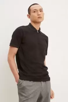 Image of Mens Slim Fit Plain Zip Polo - Black - L