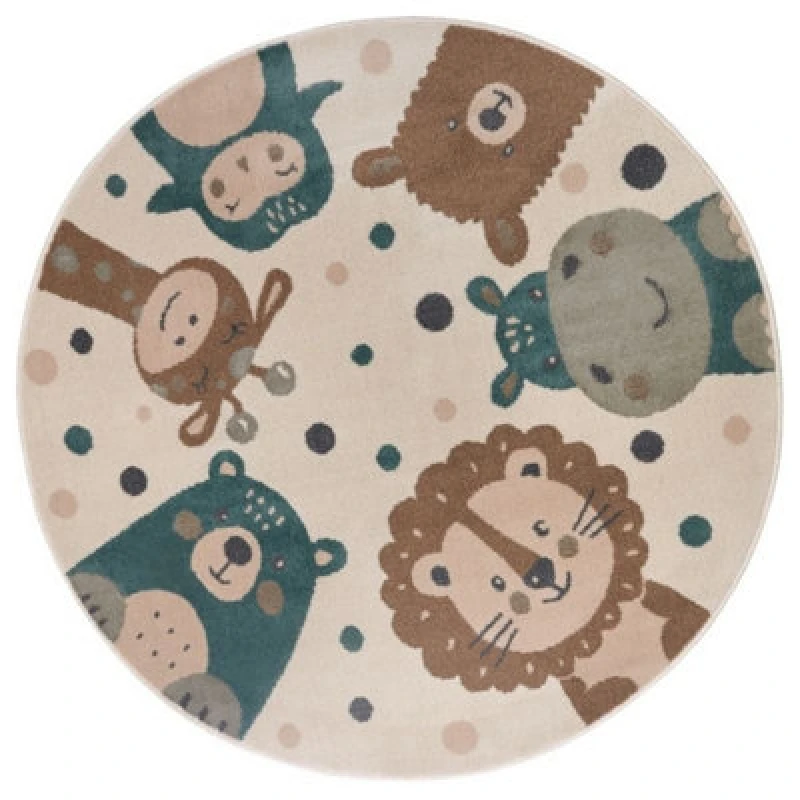 Image of The Rugs Adventures Animal Party Kids Polypropylene Play Round Rug In Beige