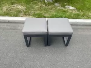 image of Fimous 2 Pcs Dark Grey Aluminum Outdoor Small Footstool Set with Seat Cushion