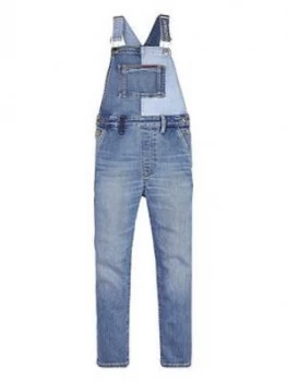 Image of Tommy Hilfiger Girls Patchwork Dungarees - Blue, Size Age: 8 Years, Women