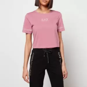 Image of Emporio Armani EA7 Womens Train Shiny Crop T-Shirt - Heather Rose/Light Gold - L