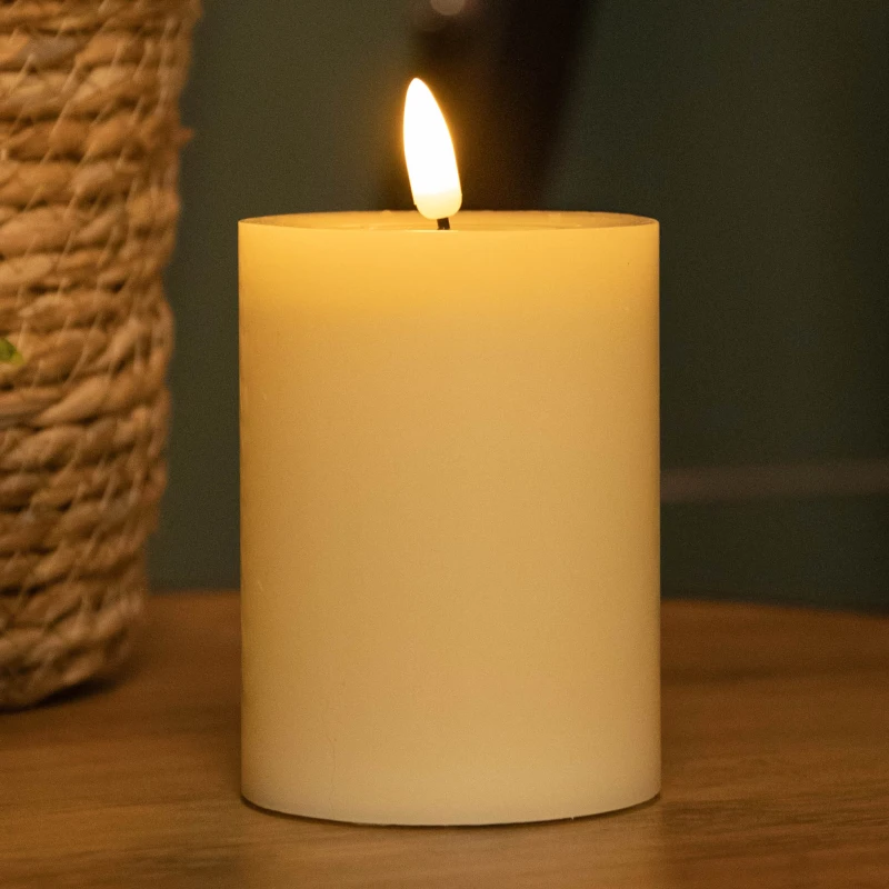 Image of 7.5cm x 10cm Cream Wax Melted Pool Effect Candle with Timer Function and Warm White LED