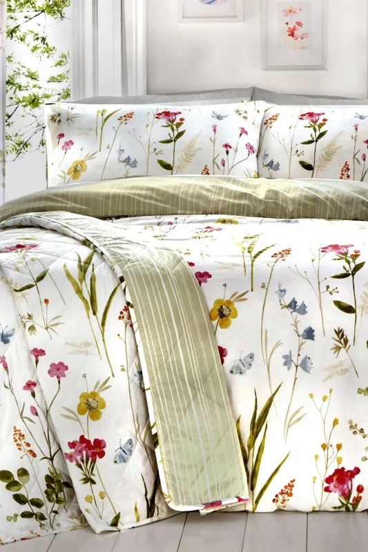Image of Dreams & Drapes Spring Glade' Haind Painted Floral Print Duvet Cover Set Size: King Multicolor Unisex King