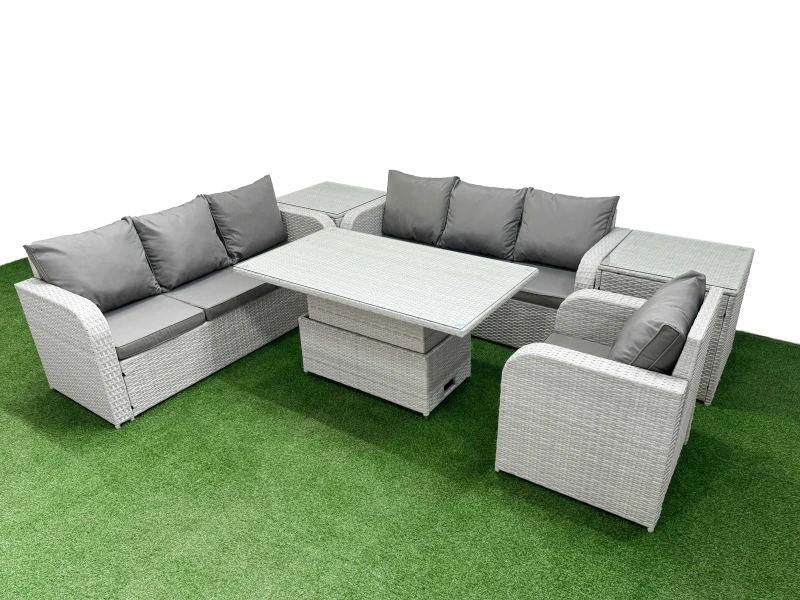 Image of FIMOUS Fimous - 7 Seater Poly Rattan Outdoor Garden Furniture Adjustable Lifting Dining or Coffee Table Sofa Set Patio 3 Seater Sofa Reclining Chair 3