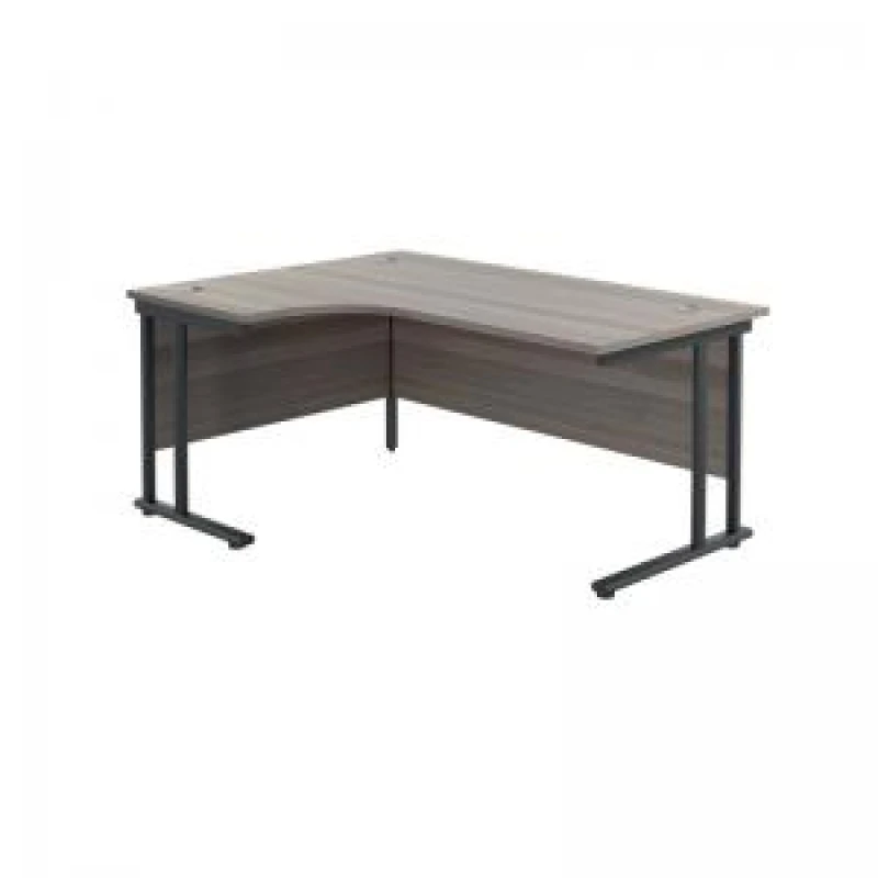 Image of Jemini Radial Left Hand Double Upright Cantilever Desk 1600x1200x730mm Grey Oak/Black KF820390