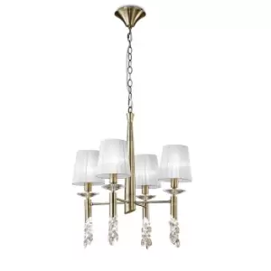 image of Tiffany Pendant 4+4 Light E14+G9, Antique Brass With White Shades & Clear Crystal