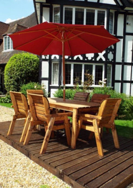 Image of Charles Taylor 6 Seater Wooden Rectangular Dining Table & Chairs Set Red Cushion