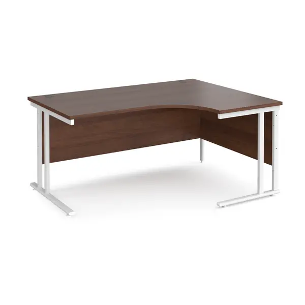 image of Maestro 25 Right Hand Ergonomic Desk with White Cantilever Frame and Walnut Top - 1600mm Wide