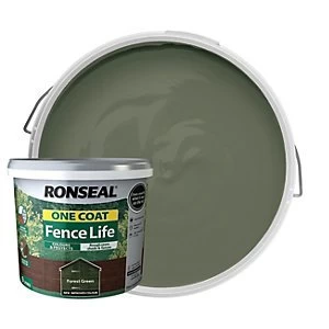 image of Ronseal One Coat Fence Life Matt Shed & Fence Treatment - Forest Green 9L