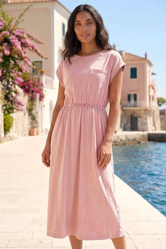 Image of Roman Womens T-Shirt Pocket Detail Midi Dress in Pink Size: 16 Pink Female 16