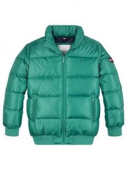 Image of Tommy Hilfiger Boys Reflective Flag Padded Bomber Jacket, Green, Size Age: 10 Years