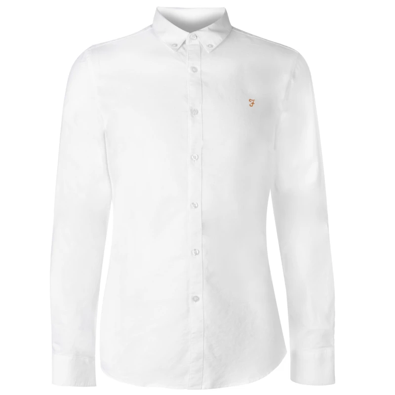 Image of Farah Oxford Long Sleeve Shirt - White White S