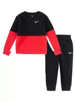 Image of Boys, Nike Rookie Flc Crew + Jogger Set, Black/Red, Size 5-6 Years