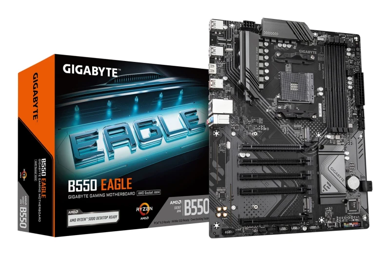 Image of Gigabyte Gigabyte B550 EAGLE Motherboard - AMD Ryzen 5000 G-Series CPUs, 10+3+1 Phases VRM, up to 3200MHz DDR4, 1xPCIe 4.0 + 1xPCIe 3.0 M.2, 1GbE LAN,