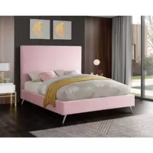 Image of Jelson Upholstered Beds - Plush Velvet, Small Double Size Frame, Pink - Pink