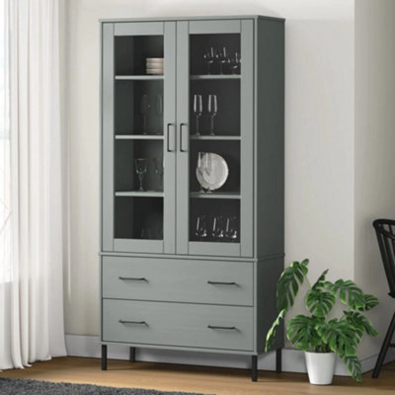 Image of Vidaxl Bookcase With Metal Legs Grey 85X35X172.5cm Solid Wood Oslo, Grey 350992