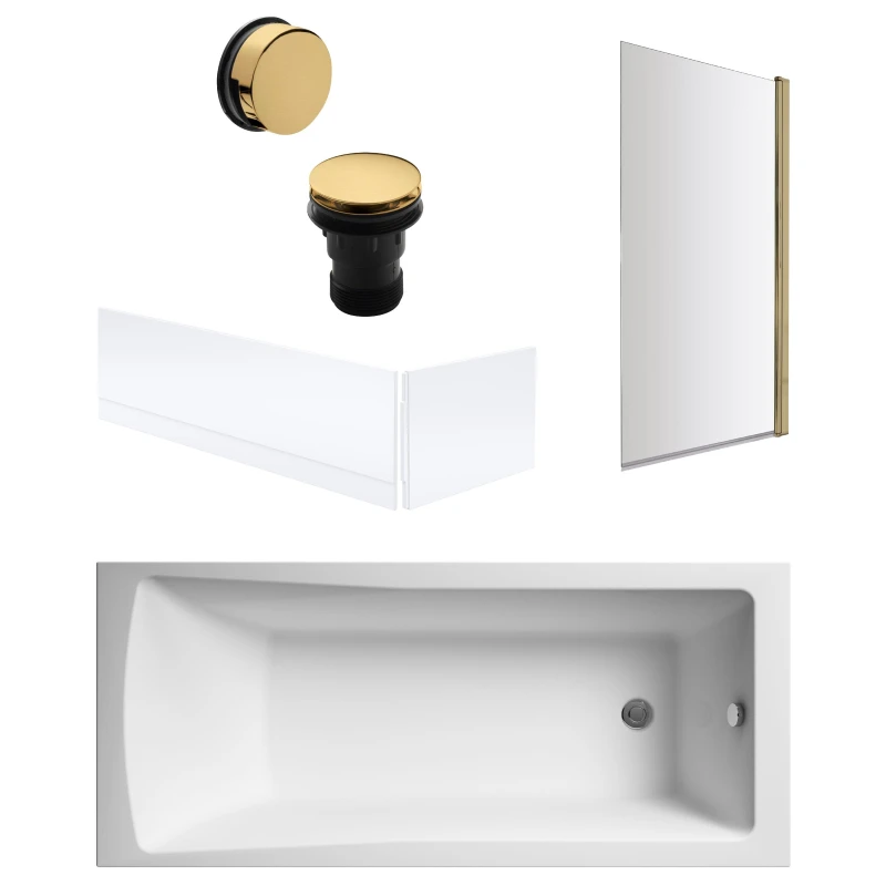 Image of Balterley Square Bath, Brushed Brass Screen, Waste, Panels -1700x700mm Bronze