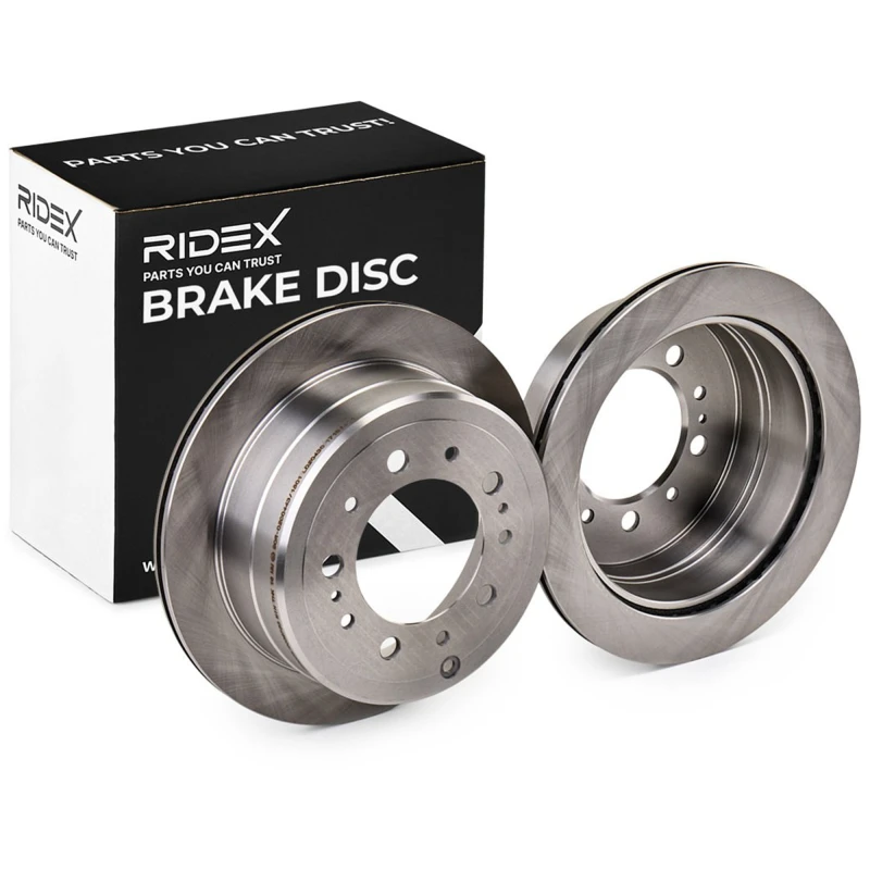 Image of RIDEX 82B0670 Brake disc Rear Axle, Vented, Cast Iron, Uncoated, Untreated, without bolts/screws Cast Iron Brake Disc (82)