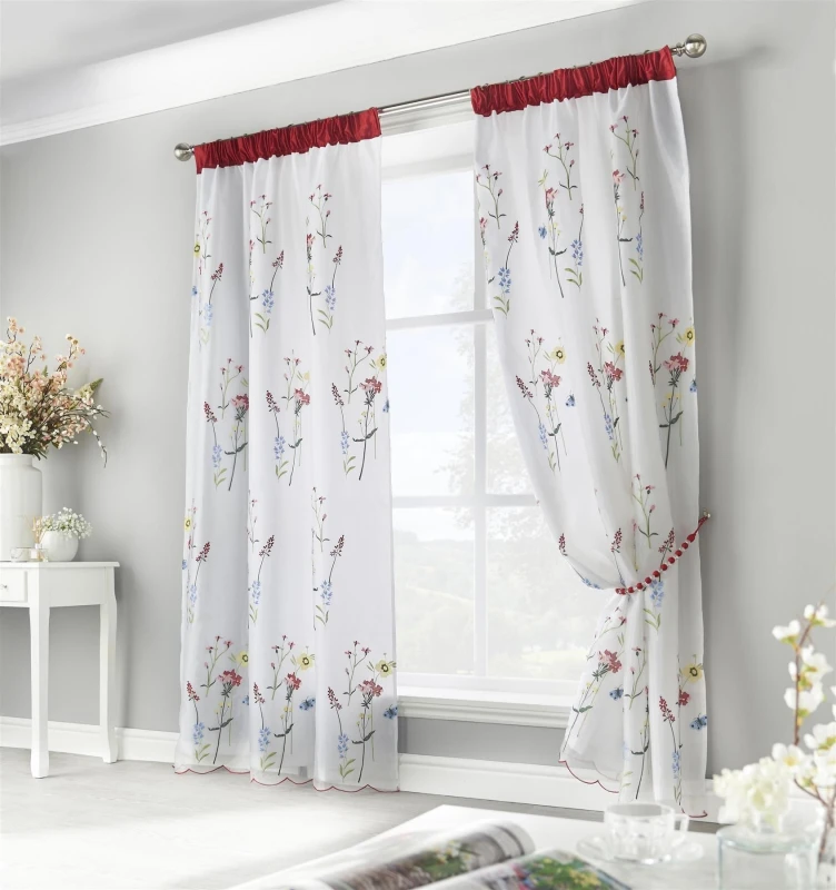 Image of Luxury Living Spring Embroidered Voile Curtains Size: 145cm width x 137cm drop Multicolor Unisex 145cm width x 137cm drop