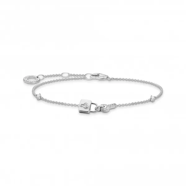 Sterling Silver White Padlock Bracelet A2040-051-14-L19V