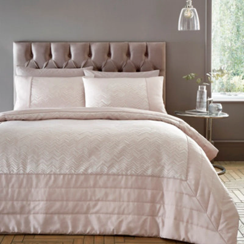 Image of Portfolio Home Antibes Chevron Waves Pink Quilted Throwover Bed Throw Blanket 200 X 230Cm