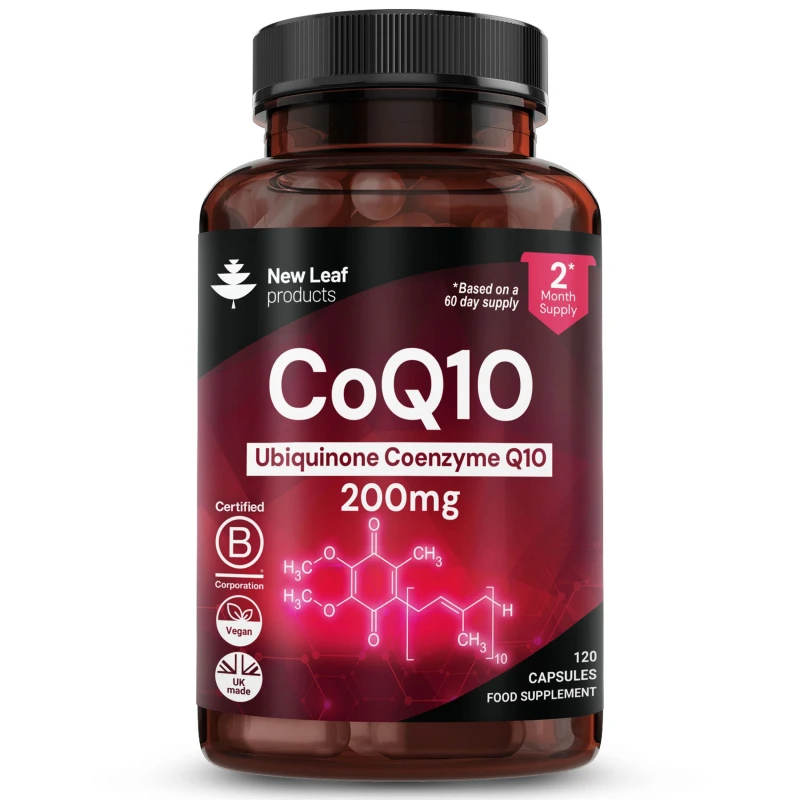 Image of New leaf health CoQ10 200mg - Co Enzyme Pure Ubiquinone CQ10 Of Coenzyme Q10 120 Vegan Capsules Dark Pink unisex