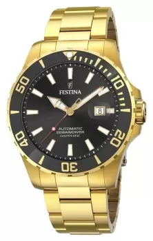 Image of Festina F20533/2 Mens Black Dial Gold Plated Bracelet Watch