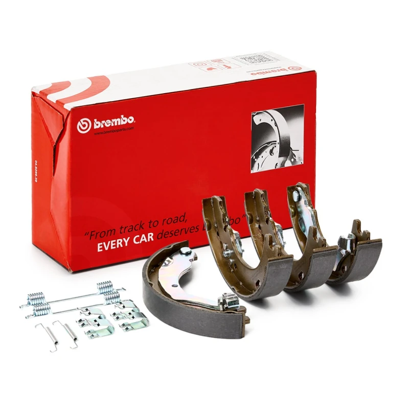 Image of BREMBO S 44 510 Handbrake Shoes ESSENTIAL LINE with accessories, with handbrake lever Brake Shoe Set,parking brake (1419)