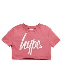 Hype Script Cropped Short Sleeve T-Shirt - Rose Gold , Mauve, Size Age: 11-12 Years, Women