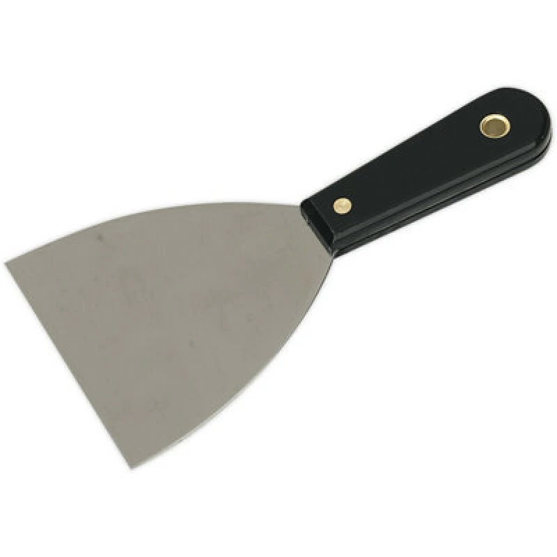Image of Loops 100mm Rigid Scraper - Chrome Plated Steel Blade - Composite Handle Hanging Hole Metallics