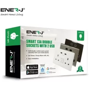 Smart 13A WiFi Twin Wall Sockets with 2 USB Ports (Silver). Control Individually via app or Voice Control