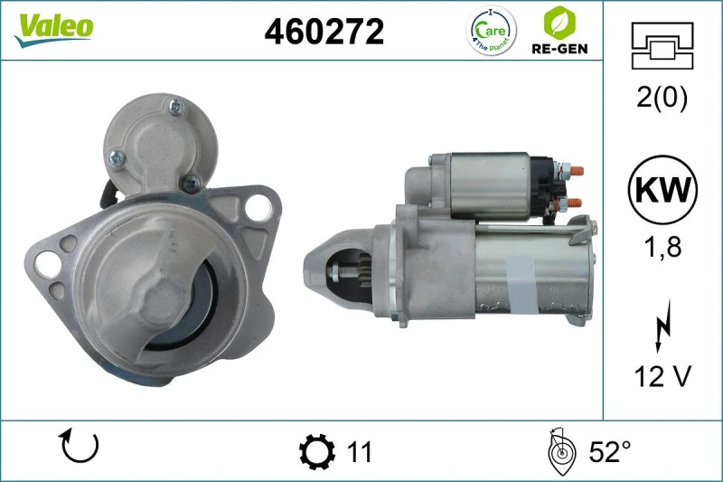 Image of VALEO 460272 Starter motor VALEO RE-GEN REMANUFACTURED 1,8kW, 12V, Number of Teeth: 11 Starter (2)
