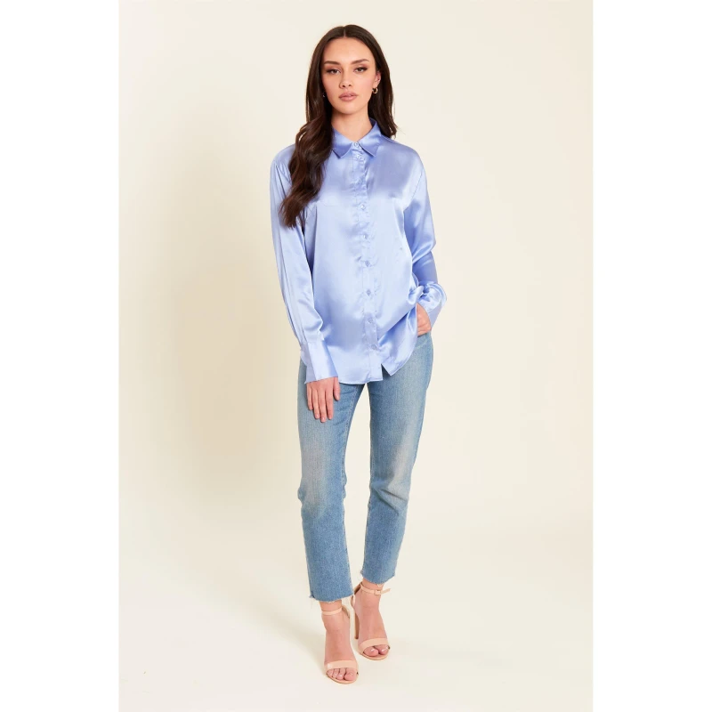 Image of Be You Satin Shirt - Blue Blue 8