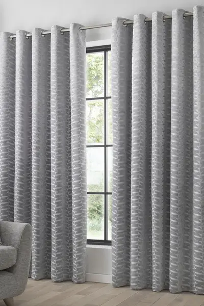 Image of Curtina 'Kendal' Textured Weave Pair of Eyelet Curtains Silver