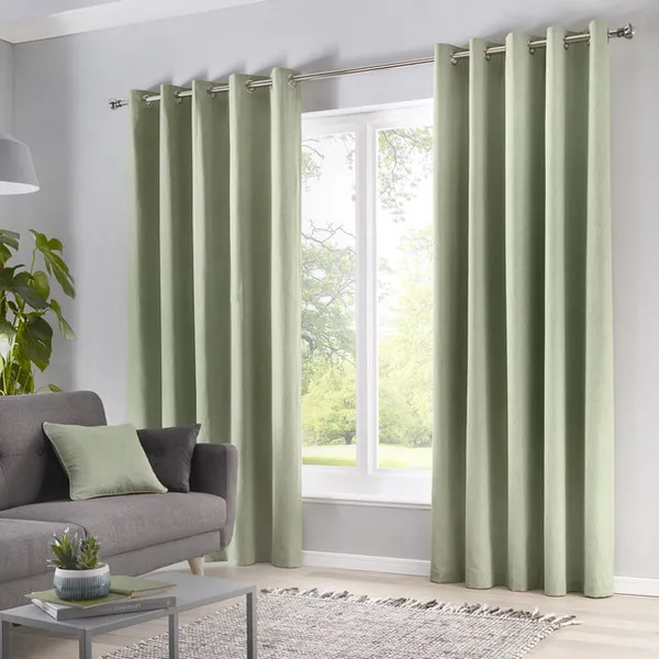 image of Fusion Sorbonne 100% Cotton Eyelet Lined Curtains, Green, 46 x 72" - Fusion SNEGN46726LUU