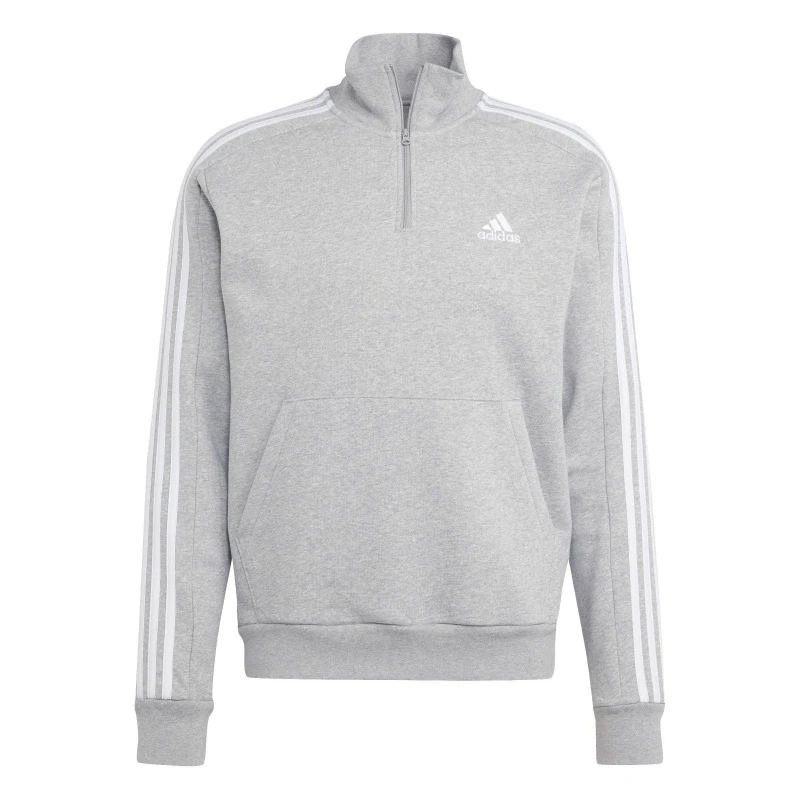 Image of adidas 3 Stripe Zip Top Mens 1/4 Zip Fleece Tops XS Grey 55034740310