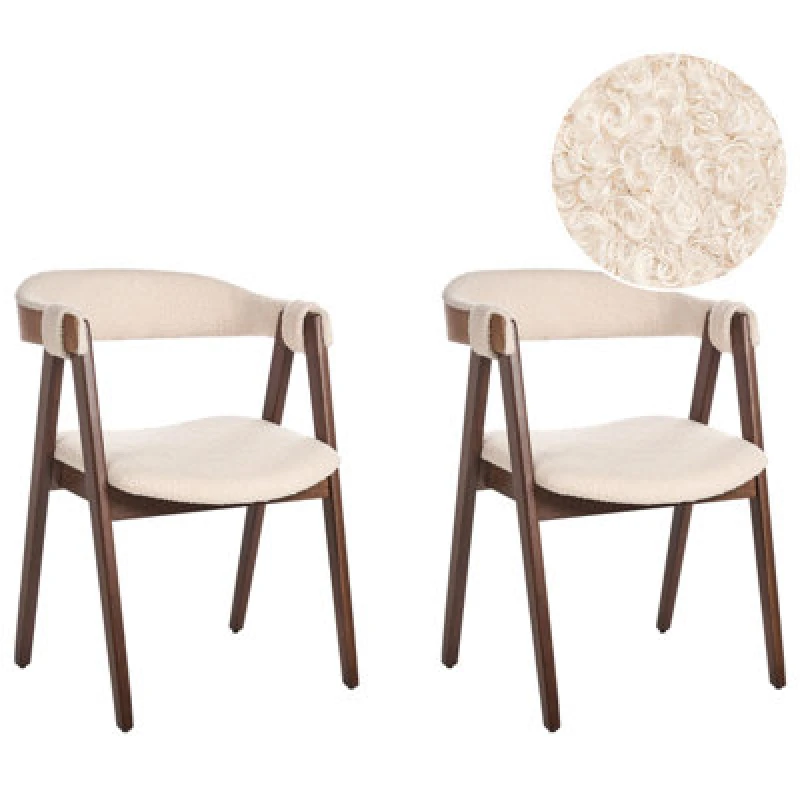 Image of Beliani Set Of 2 Dining Chairs Day Boucle Dark Brown/ Beige