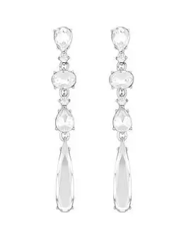 image of Mood Silver Crystal Open Stone Linear Drop Earrings, Silver, Women